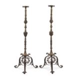 A Pair of Neoclassical Brass Torcheres Height 59 3/4 inches.