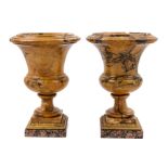 A Pair of Continental Marble Urns Height 13 3/8 inches.