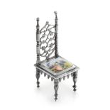 A Continental Silver and Enameled Miniature Gothic Revival Side Chair, Likely Dutch with English