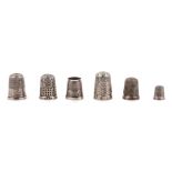 Five English Silver Thimbles Height of first 3/4 inch.