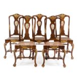 A Set of Five Italian Parcel Gilt Side Chairs Height 42 7/8 inches.