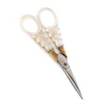 A Pair of Palais Royal Mother-of-Pearl Handled Scissors Length 3 3/4 inches.