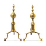 A Pair of Colonial Style Brass Andirons Height 18 inches.