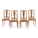 A Set of Four Venetian Painted Side Chairs Height 37 inches.