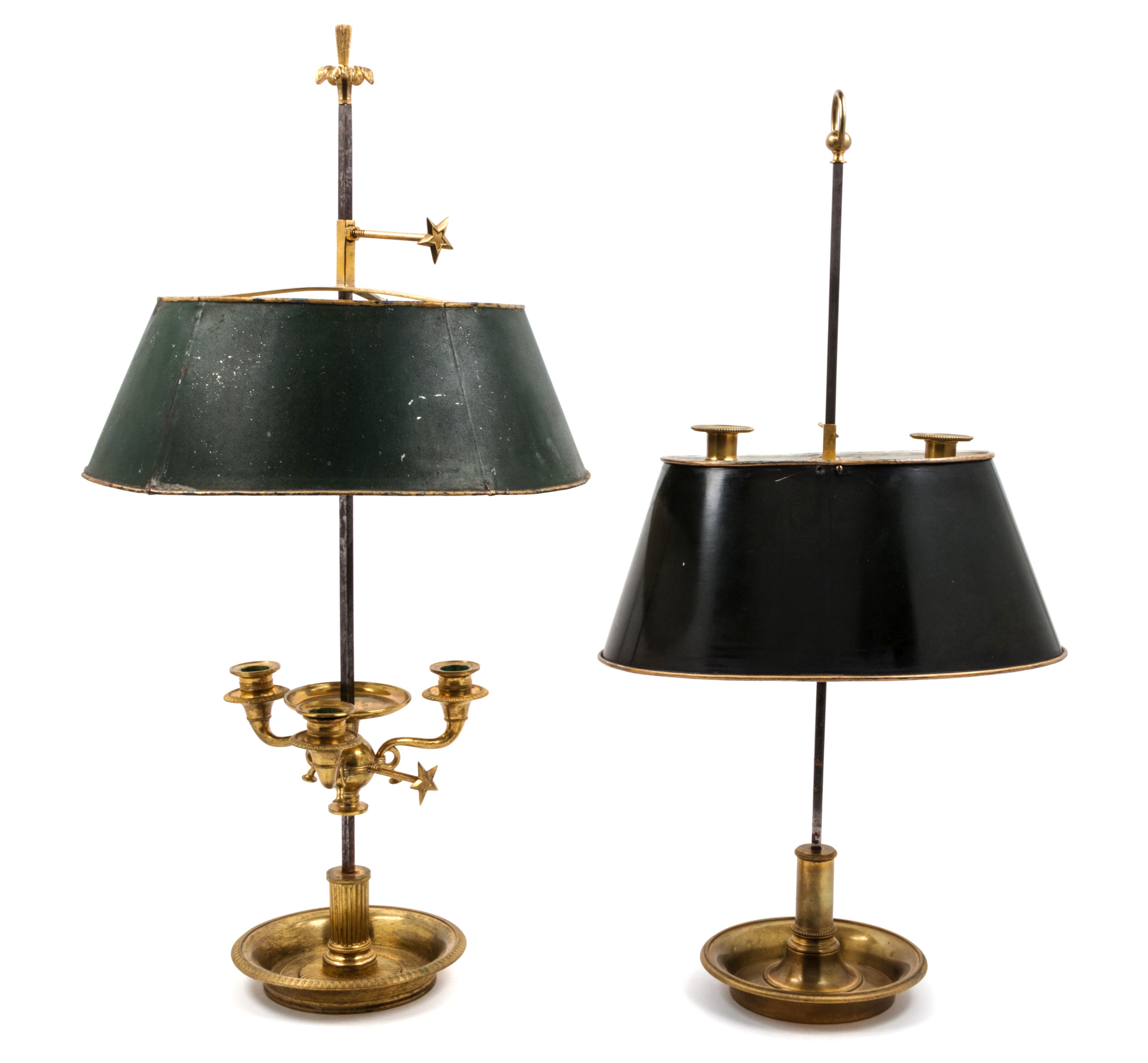 Two Gilt Metal Bouillotte Lamps Height of tallest 29 5/8 inches.