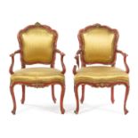 A Pair of Venetian Painted Armchairs Height 35 inches.