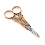 A Pair of French 18 Karat Gold Handled Scissors Length 3 5/8 inches.