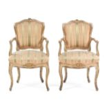 A Pair of Louis XV Style Painted Fauteuils Height 34 1/2 inches.