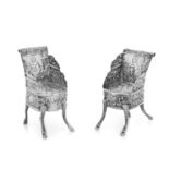 A Pair of Continental Silver Miniature Chairs, Likely Norwegian with English Import Marks, each