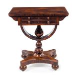 A Regency Rosewood Work Table Height 27 1/2 x width 26 1/4 x depth 19 inches.