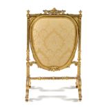 A Louis XVI Style Giltwood Firescreen Height 42 1/2 x width 25 3/4 x depth 18 3/8 inches.