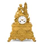 A French Gilt Metal Figural Mantel Clock Height 14 1/2 inches.