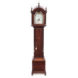 A Federal Mahogany Tall Case Clock Height 98 1/2 x width 20 x depth 10 inches.