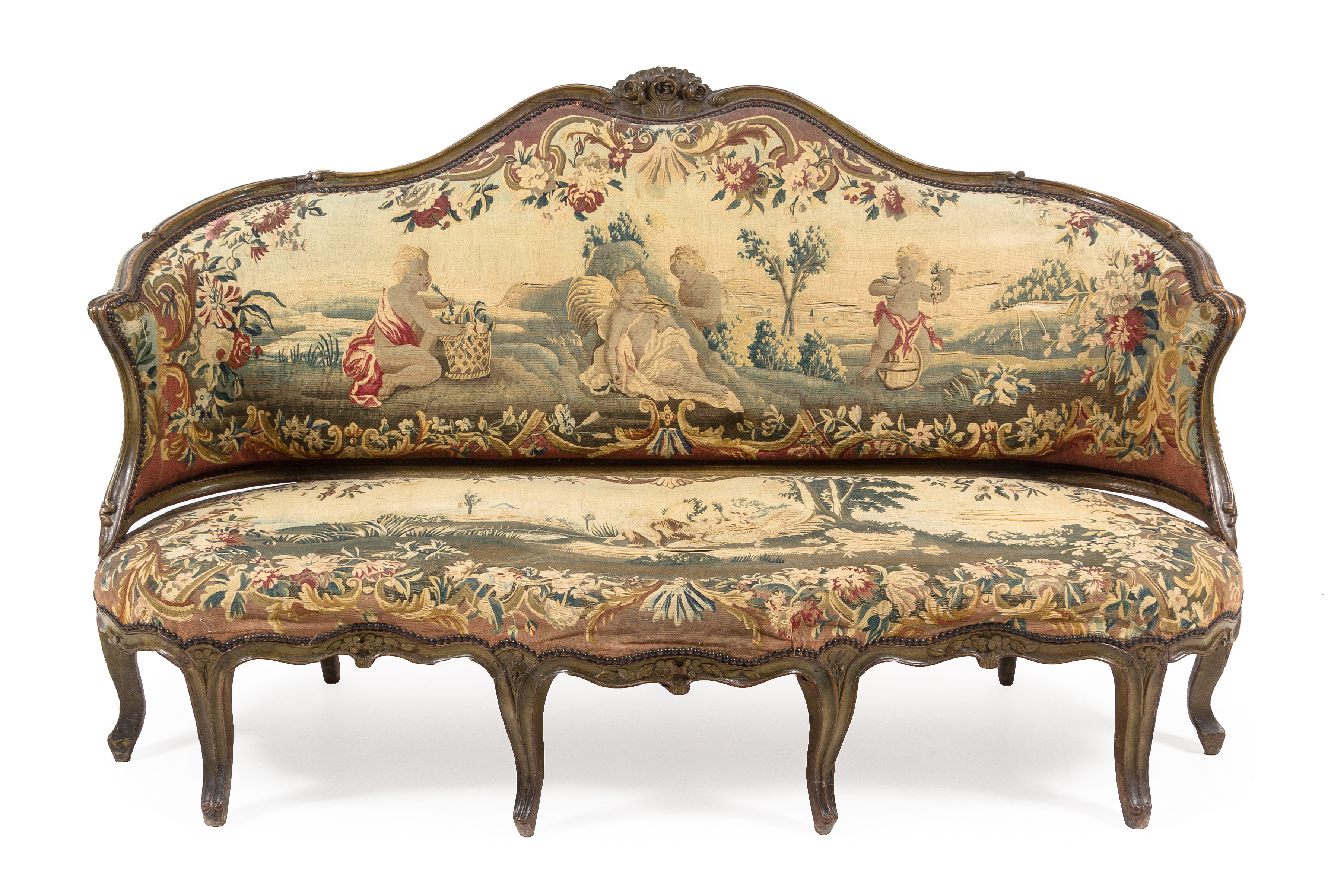 A Louis XV Painted Canape Height 45 x width 74 x depth 34 inches.