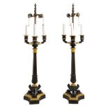 A Pair of Louis Philippe Style Patinated and Gilt Bronze Four-Light Candelabra Height overall 35