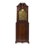 A Sheraton Mahogany Shelf Clock Height 38 1/2 x width 13 x depth 4 1/2 inches.