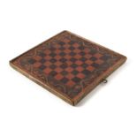 A Folk Art Painted Game Board Height 13 5/8 x width 14 3/8 x depth 2 inches.