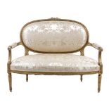 A Louis XVI Style Giltwood Canape Height 40 1/4 x width 50 1/2 x depth 25 inches.