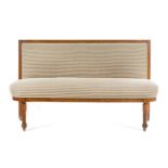 A French Provincial Fruitwood Bench Height 40 3/8 x width 64 7/8 x depth 18 1/2 inches.