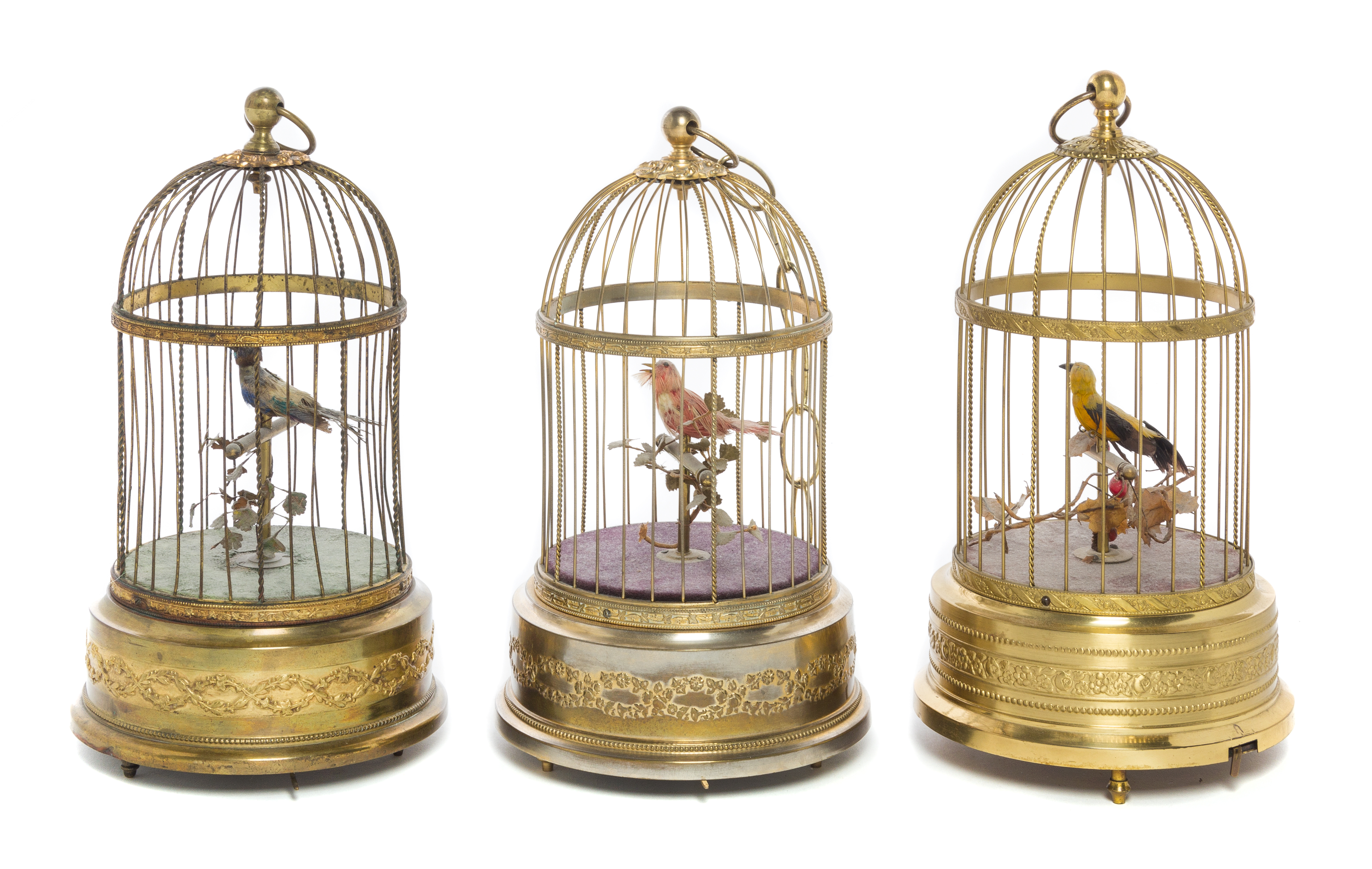 Three Birdcage Automata Height of tallest 11 1/2 inches.