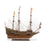 A Wood Model of the Sovereign of the Seas Warship Height 40 x length 39 1/2 inches.