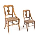 Two Rustic Rush Seat Child's Chairs Height of taller 28 inches.