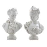 A Pair of Vion & Baury Porcelain Busts Height of tallest 16 1/4 inches.