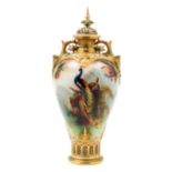 A Royal Worcester Porcelain Covered Vase Height 13 1/4 inches.