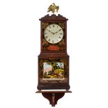 A Federal Mahogany and Eglomise Shelf Clock Height 35 x width 13 x depth 5 1/2 inches.