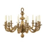 A Louis XVI Style Gilt Bronze Twelve-Light Chandelier Height 24 x diameter 29 inches.