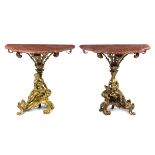 A Pair of Louis XV Style Gilt Bronze and Marble Console Tables Height 35 x width 35 x depth 14