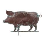 A Molded Copper Pig Weathervane Length 26 1/2 inches.