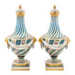 A Pair of Sevres Porcelain Covered Vases Height 14 3/4 inches.