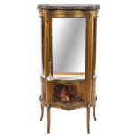 A Louis XV Style Vernis Martin Vitrine Height 55 3/4 x width 26 3/4 x depth 13 inches.