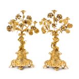 A Pair of French Gilt Metal Five-Light Candelabra Height 22 inches.