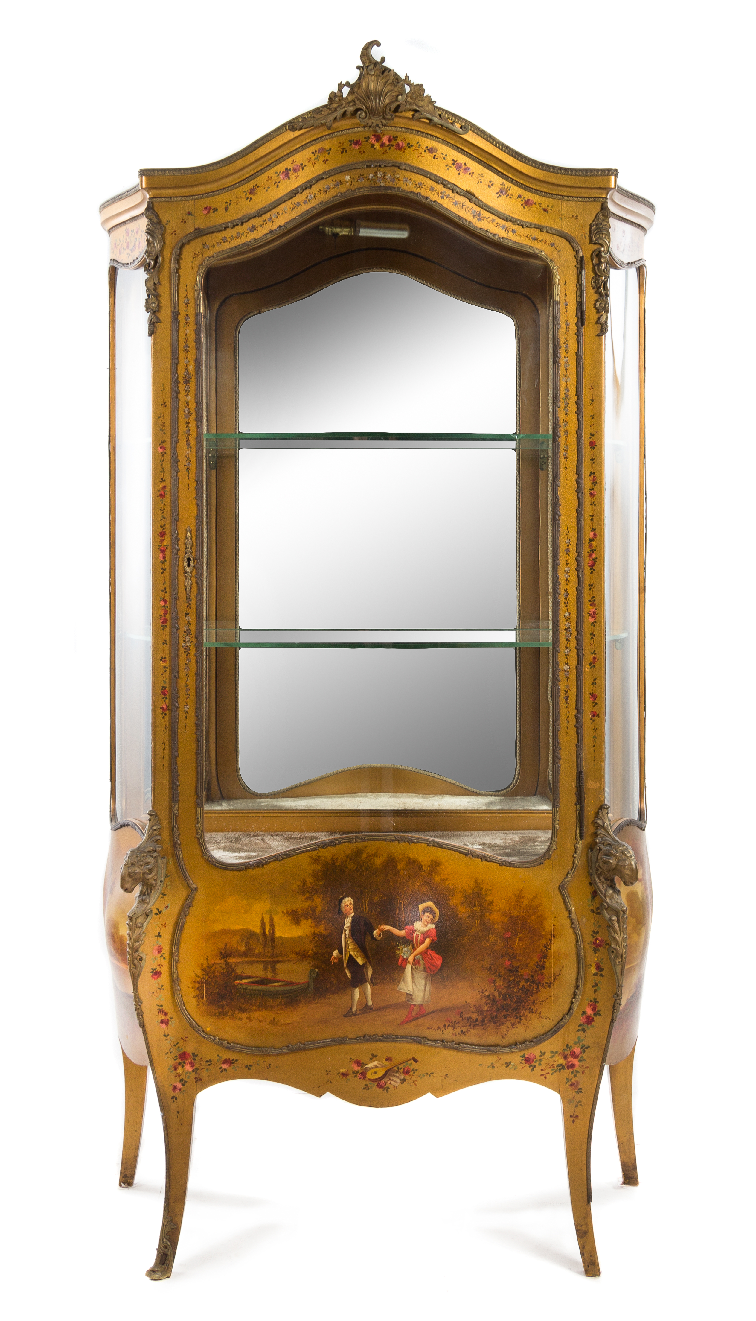 A Louis XV Style Gilt Bronze Mounted Vernis Martin Vitrine Height 74 1/8 x width 37 1/2 x depth 18