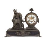 An American Cast Metal Figural Mantel Clock Height 13 3/4 inches.