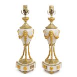 A Pair of Louis XVI Style Marble and Gilt Bronze Cassolettes Height 13 3/4 inches.