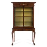 A Queen Anne Style Parcel Gilt Mahogany Vitrine Cabinet Height 70 x width 37 1/4 x depth 14 3/4