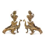 A Pair of Rococo Style Gilt Bronze Chenets