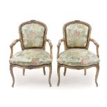 A Pair of Louis XV Style Painted Fauteuils Height 34 inches.