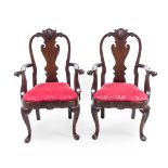 A Pair of Queen Anne Style Mahogany Armchairs Height 42 1/8 inches.