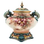A Hadley's Worcester Porcelain Covered Jardiniere Width 12 inches.