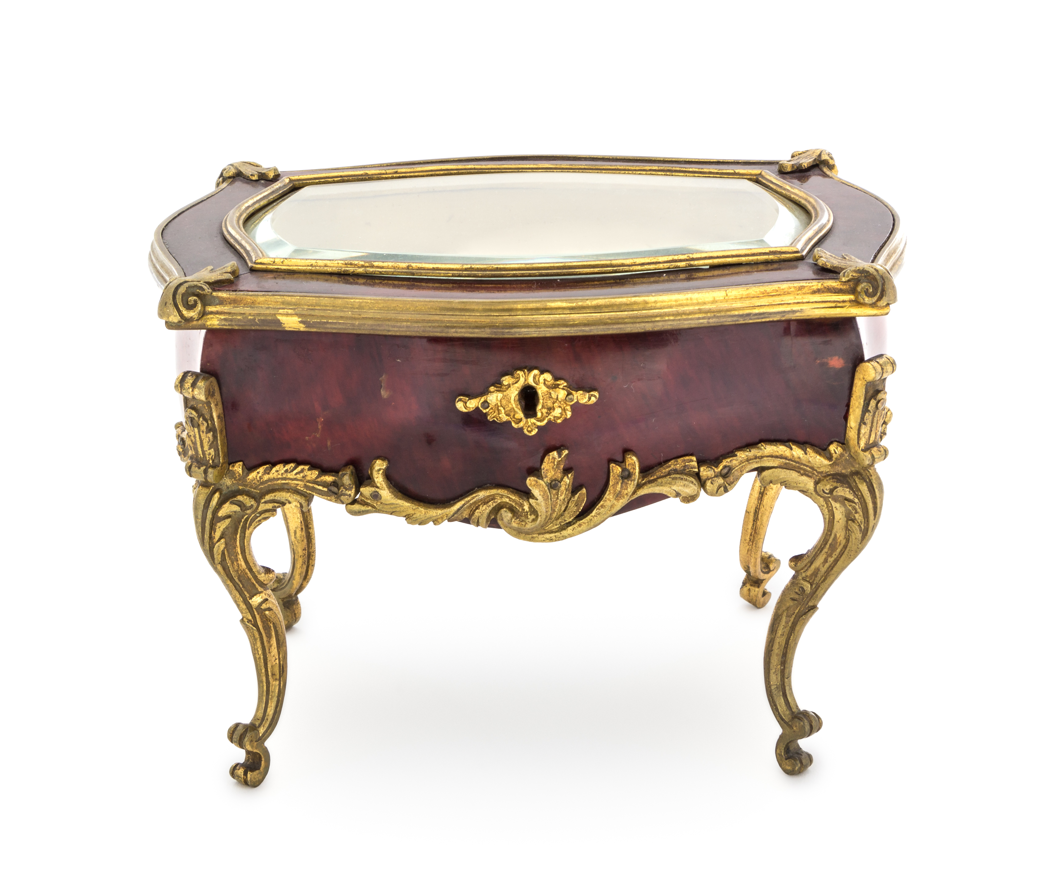 A Louis XV Style Gilt Bronze Mounted Tortoiseshell Diminutive Table Vitrine Height 5 3/4 x width 7