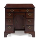 A George III Mahogany Kneehole Desk Height 31 1/4 x width 32 x depth 19 1/4 inches.