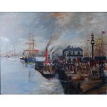J. Fox (19th century) Paddle steamer at Greenock Princes Pier oil on canvas, signed lower left and