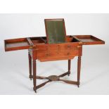 A 19th century teak and brass bound campaign dressing table, the rectangular top hinged with two