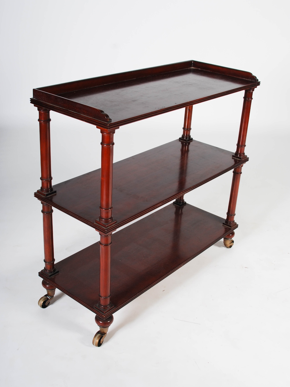 A pair of Victorian style mahogany three tier whatnots, the rectangular tiers with reeded edges, - Image 2 of 5