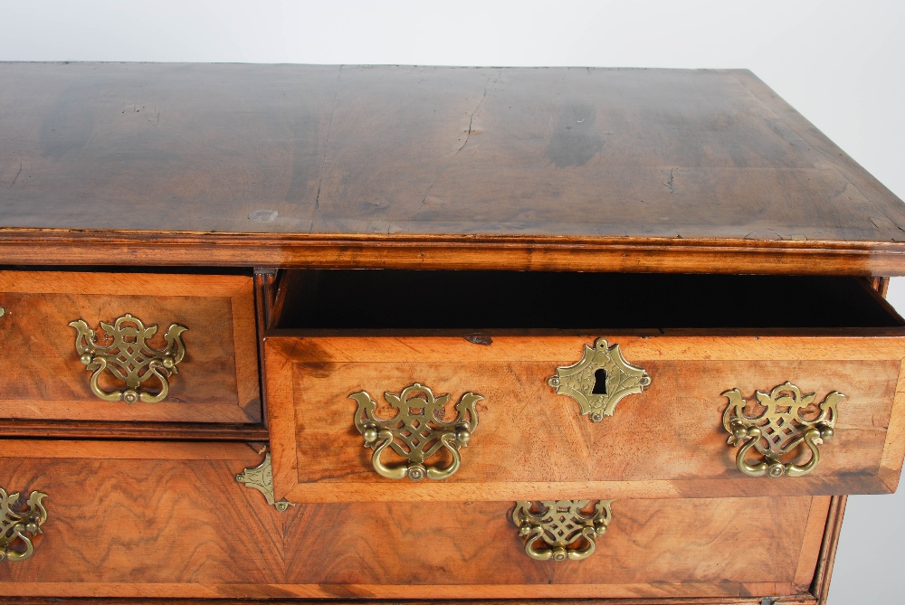 A William & Mary walnut chest on stand, the rectangular top with moulded edge above two short and - Image 6 of 9