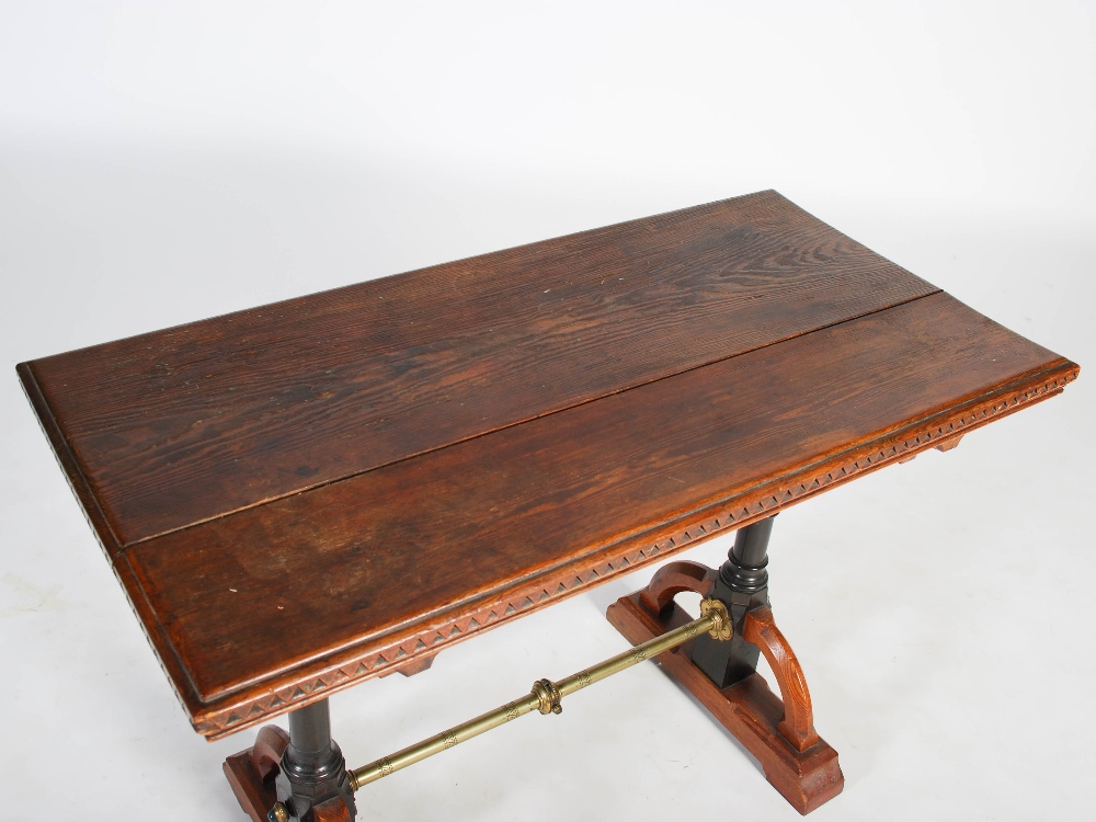 A 19th century pine, ebonised and brass altar table in the manner of A. W. N. Pugin, the rectangular - Image 2 of 5